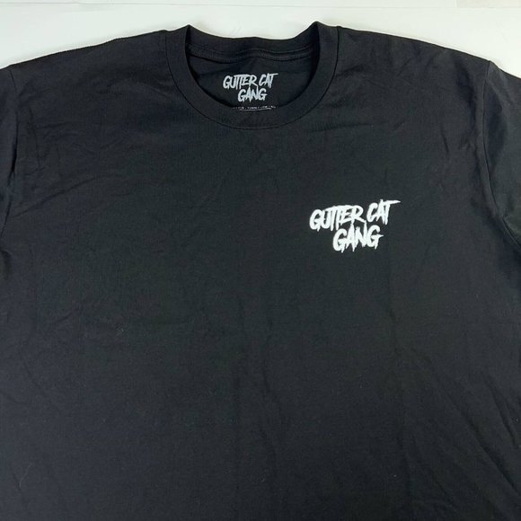 Gutter Cat Gang Mens Graphic T-Shirt Black White Spell Out Crew Cotton Tee M New - Picture 3 of 9